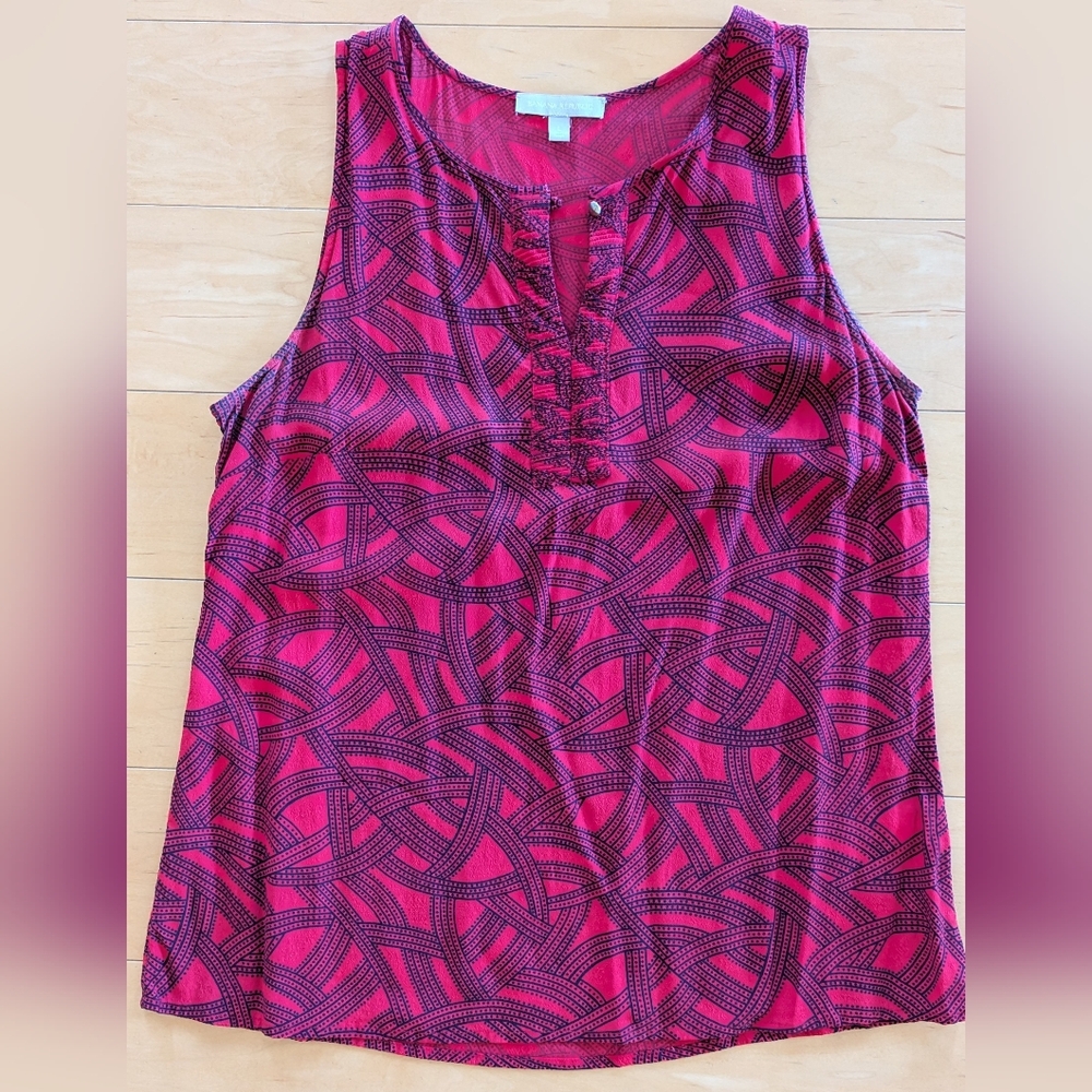 Banana Republic Red Blue Print Sleeveless Rayon Tank Blouse Size L